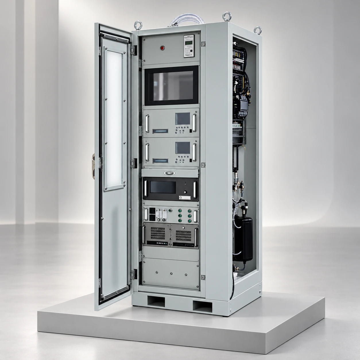 Customer analysis cabinet presented in a neutral studio setting