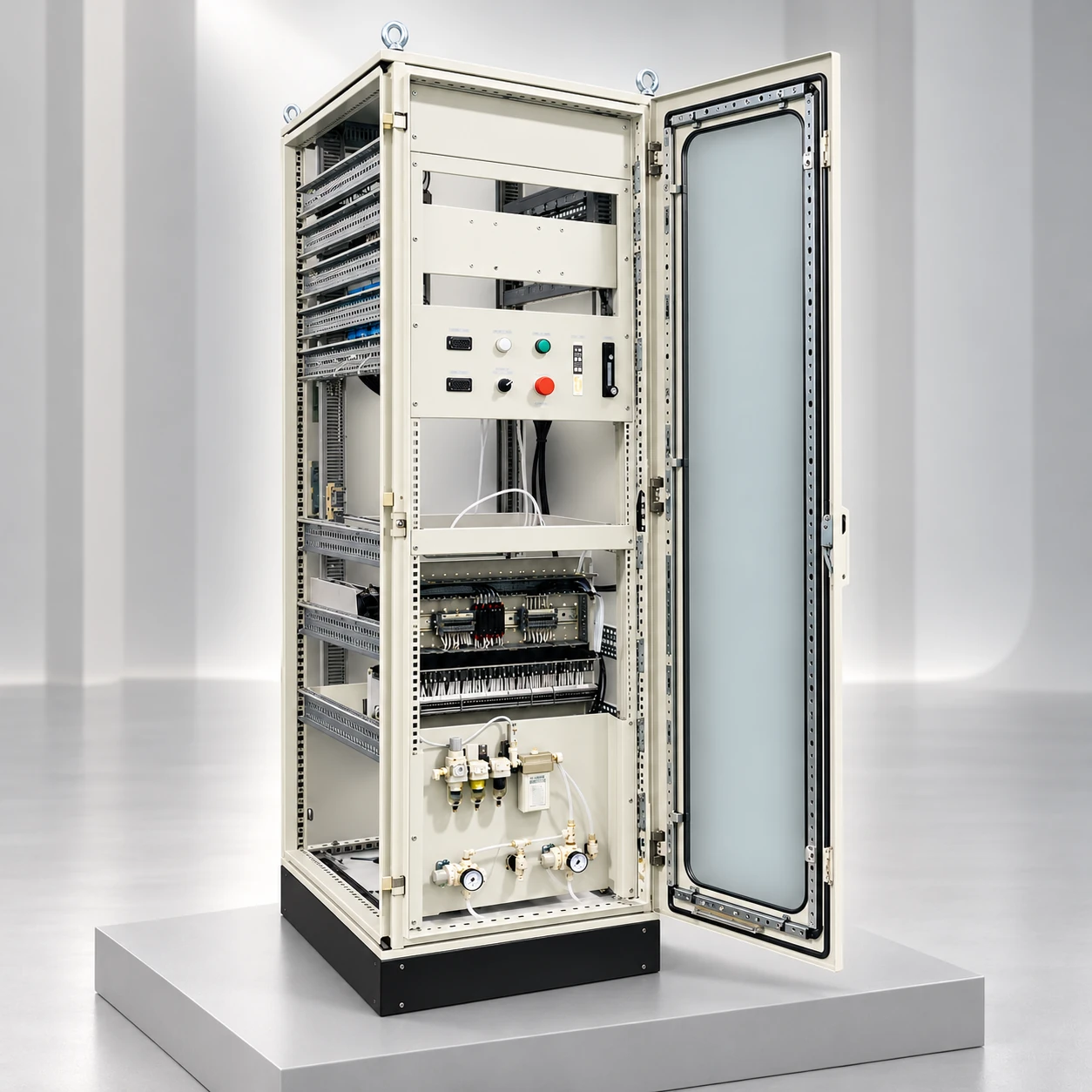Customer assembly cabinet presented in a neutral studio setting